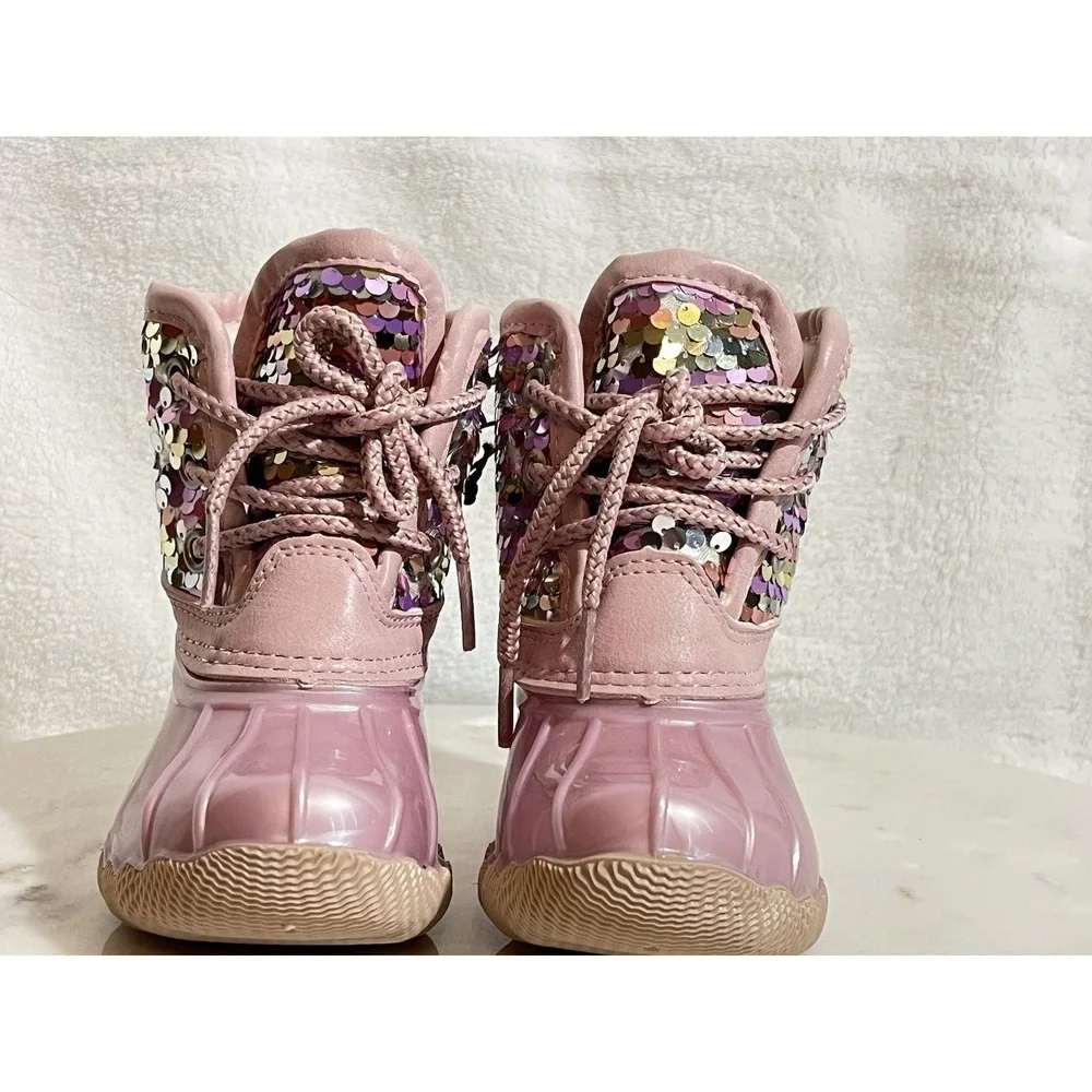 Girls Sequin Rain & Snow Boots Sparkly Upper Half